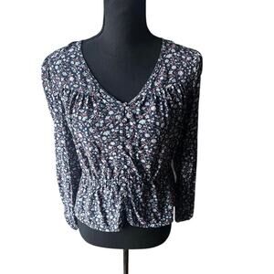 Madewell Silk Button-Front Peplum Top Harvest Vine Size XS